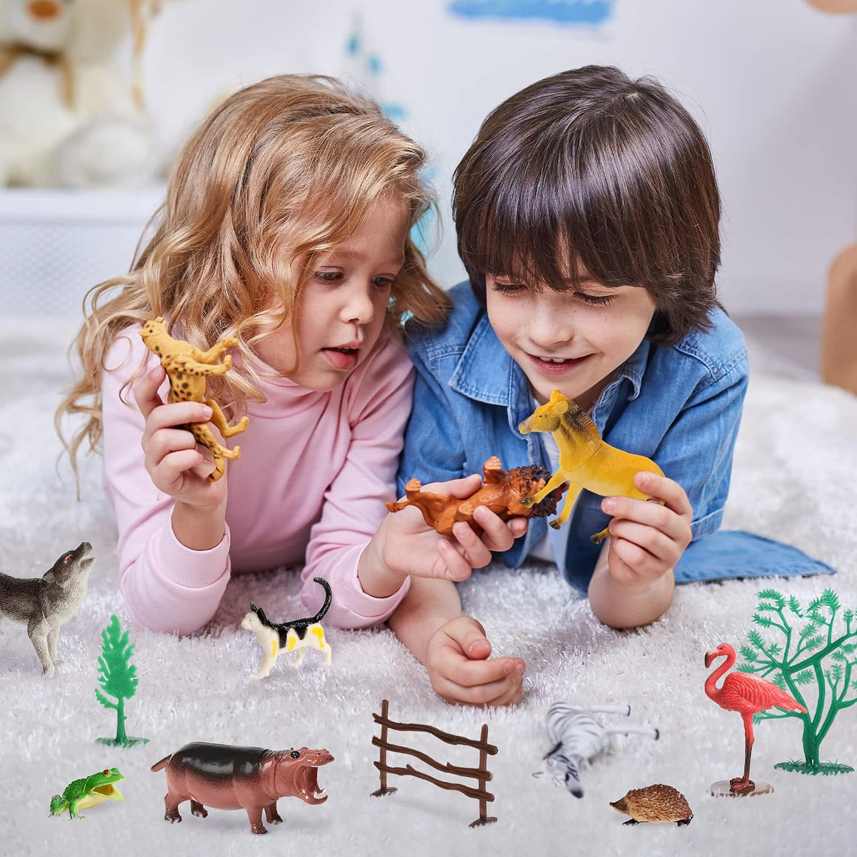 100piece set of animals figures & accessories showing dimensions