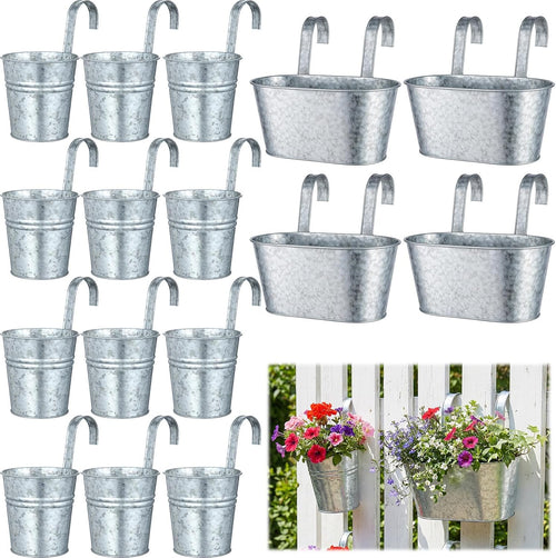 hanging flower pots planters for outdoor, silver shown in use
