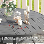 VICLLAX Round Patio Table with Adjustable Umbrella Hole for 8, All Weather Metal Outdoor Dining Table for Lawn Garden, 59.8" Outdoor Coffee Table, Grey Tabletop