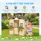 outsunny outdoor playhouse working door windows bench for, close-up detail