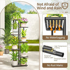 LASZOLA 6 Tier Plant Stand Indoors Outdoors for Large Heavy Duty Planter, Black Metal Tall Flower Holder Rack with Multiple Shelf for Modern Patio Corner, Vertical Organizer, Weather Resistant Bracket
