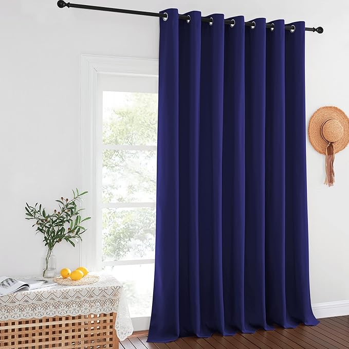 NICETOWN Blackout Patio Curtains 100 x 144 Inches Long for Sliding Door Extral Wide Blackout Curtain Panels Thermal Insulated Room Divider - Grommet Top, 100" W x 144" L, 1 Panel, Navy Blue