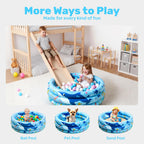 Sloosh Inflatable Kiddie Pool, 34"x10" Blow Up Kid Swimming Pool, 3 Rings Blue Baby Pool for Toddler, Play Pit for Dog with Ocean Whale Pattern for Summer Water Party Backyard Garden(Whale)