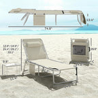 Outsunny Tanning Chair with Face Hole Breathable Mesh Beige | Side Table, Folding, 5-Position Reclining, Chaise Lounge Chair, Outdoor Lounger Recliner, Carry Straps, Beach Pool Camp