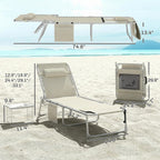 Outsunny Tanning Chair with Face Hole Breathable Mesh Beige | Side Table, Folding, 5-Position Reclining, Chaise Lounge Chair, Outdoor Lounger Recliner, Carry Straps, Beach Pool Camp