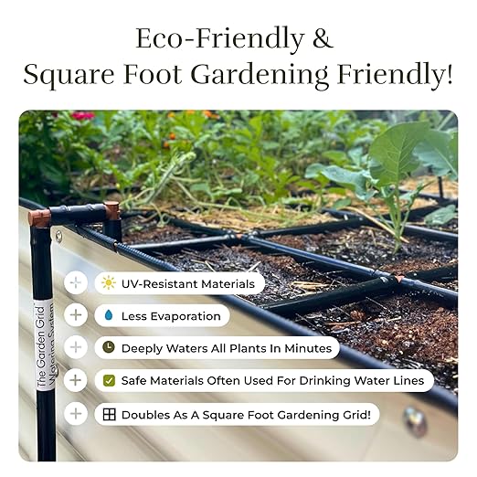 Garden Grid Watering System | Raised Garden Bed Drip Irrigation System – But Better | Pre-Assembled, Waters Every Plant Evenly, 1-Minute Setup | Square Foot Gardening Grid | US-Made (Cornerless, 2x4)