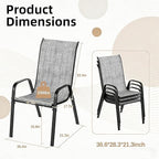 MAMIZO Patio Dining Chairs, Stackable All Weather Teslin Chair, Heavy Duty Outdoor Breathable Chairs Set, w/Armrests, Upgraded Chair FeetW/Strenthened Iron Spacers, 330 LBS (4, Grey)
