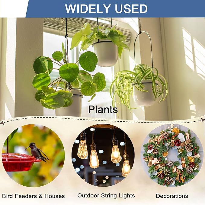 ADIIL 12 PCS Q Hanger Hooks with Safety Buckle, Windproof Screw Hooks for Hanging Outdoor String Lights, Plants, Christmas Patio Lights, 2.2 Inches, White