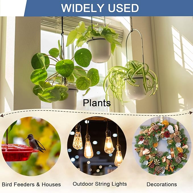 ADIIL 40 PCS Q Hanger Hooks with Safety Buckle, Windproof Screw Hooks for Hanging Outdoor String Lights, Plants, Christmas Patio Lights, 2.2 Inches, White