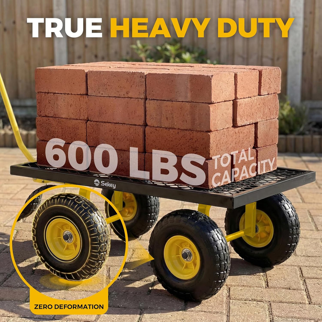 sekey steel mesh garden cart, 600 lb capacity, close-up detail