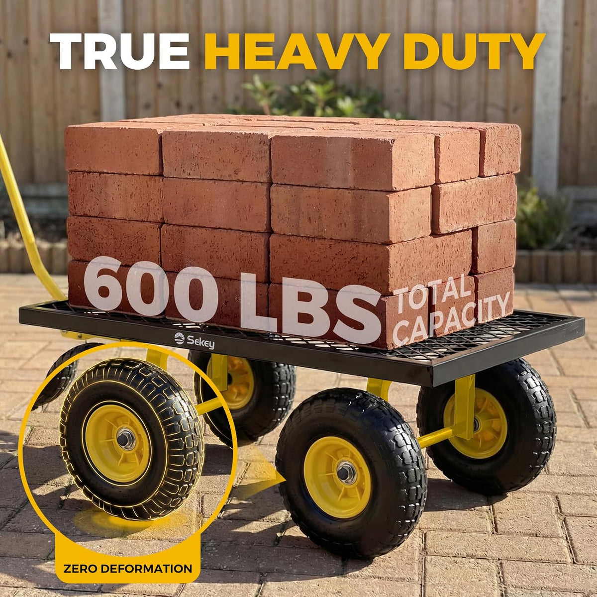 sekey steel mesh garden cart, 600 lb capacity, close-up detail