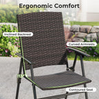 Tangkula Outdoor Folding Chairs Set of 2, Patio PE Wicker Dining Chairs with Armrests and Metal Frame, Portable Lawn Chairs for Garden, Porch, Balcony and Camping, Fully Assembled (1, Mix Brown)