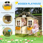 outsunny outdoor playhouse working door windows bench for, side view
