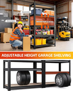 AOAORRG Set of 3 Garage Shelving Heavy Duty Storage Shelves, Metal Adjustable Shelving Unit, Utility Garage Organizer Shelf for Basement, Pantry, Kitchen, Warehouse, 45.6" Wx17.7 Dx71.2 H, Black