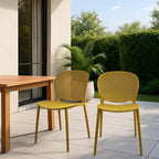 2xhome Set of 3 Patio Dining Chairs | Modern Stackable Outdoor Pool Side Chair | Weather Resistant Plastic for Yard, Porch, Balcony, Kitchen, Yellow