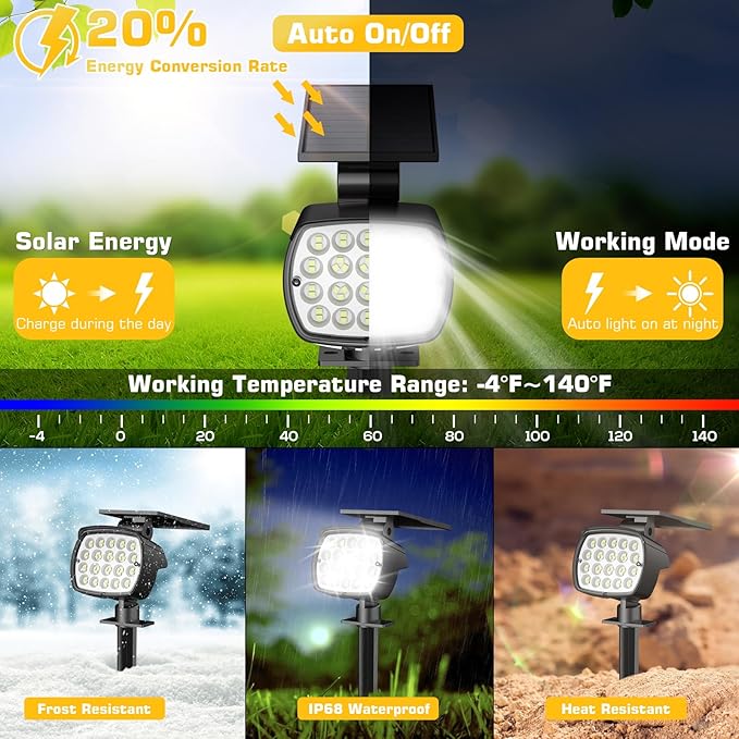 Kaxiida Solar Spot Lights Outdoor Waterproof - 2026 Upgrade 3 Level Ultra Bright Spot Lights Uplights, LED Landscape Spotlight for Tree, Pathway, Wall, Adjustable Solar Panel Auto On/Off
