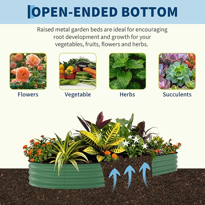 Garvee 4 Pack Galvanized Raised Garden Bed, 8x4x1.5 ft Metal Planter Box for Flowers Vegetables, Rust-Resistant Raised Garden Beds for Gardening, Easy Assembly Outdoor Garden Box & Planters, Green