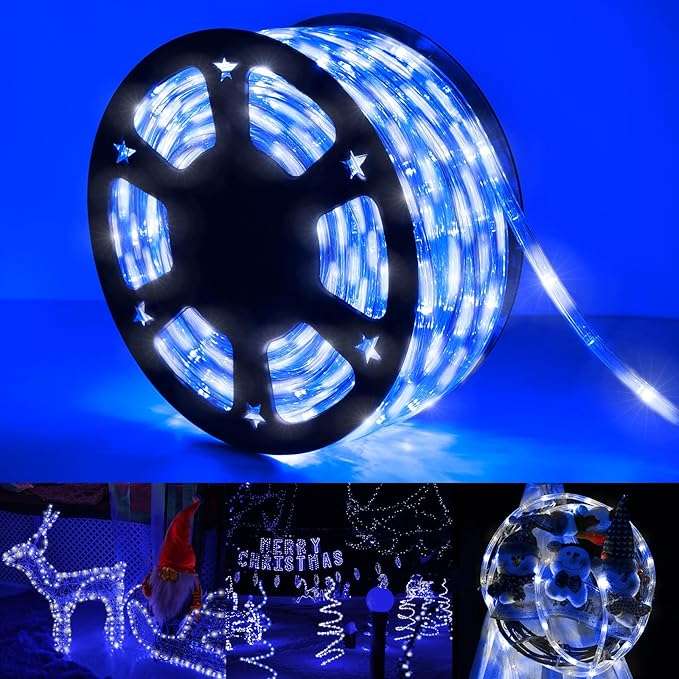 150ft LED Rope Lights Outdoor, 1080 LED Connectable and Flexible Tube Lights with 8 Modes, Waterproof LED Rope Lighting for Garden Patio Bedroom Party Pool Indoor Outdoor Christmas Decor (White&Blue)