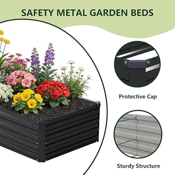 12x2x1 ft(2 Pack) Galvanized Raised Garden Bed,Outdoor Planter Box Metal Patio Kit Planting Bed for Vegetables Flowers and Succulents,Black