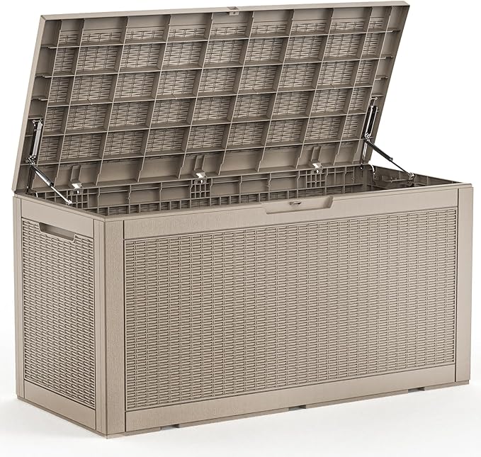 120 Gallon Waterproof Outdoor Storage Box,Resin Deck Box,Lockable Outside Storage Box Container for Patio Furniure,Garden,Pool Tools (120 Gallon,Grey)