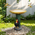 SKYFIRE 23" H Outdoor Concrete Bird Bath - Sunflower Birdbath Bowl with Leaf Pedestal for Garden, Patio, Lawn, Yard, Outdoor Decor -20”Dia. X 23”H Rooster and Chicken Bird Bath Outdoor Garden Statue