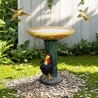 SKYFIRE 23" H Outdoor Concrete Bird Bath - Sunflower Birdbath Bowl with Leaf Pedestal for Garden, Patio, Lawn, Yard, Outdoor Decor -20”Dia. X 23”H Rooster and Chicken Bird Bath Outdoor Garden Statue
