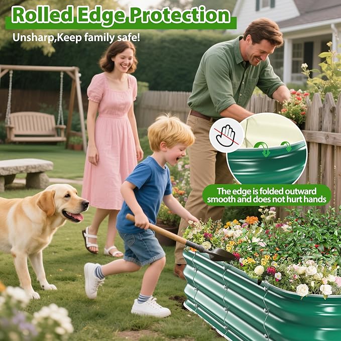 Galvanized Raised Garden Bed for Gardening, 4x4x1ft Large Square Metal Planter Boxes Outdoor for Vegetable,Flower,Herb,Modular Above Ground Growing Container,Green,Easy Assembly