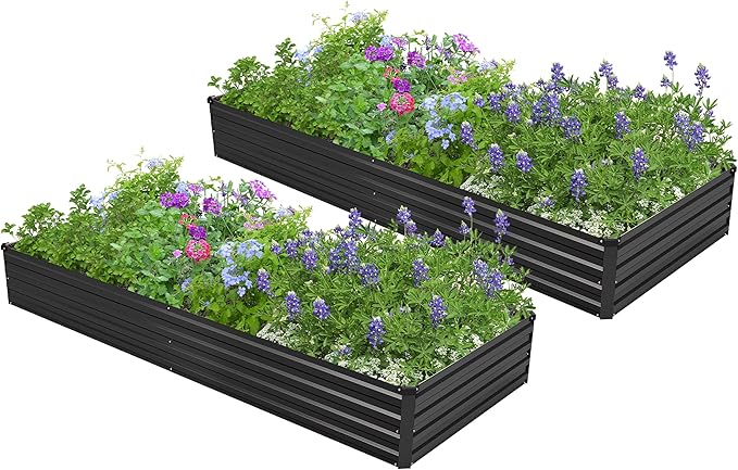 2PCS 7x3x1ft Galvanized Raised Garden Bed Kit, Galvanized Planter Raised Garden Boxes Outdoor, Large Metal Raised Garden Beds for Vegetables,Black