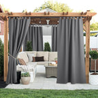 NICETOWN 2 Panels Patio Curtains Outdoor Waterproof 84 Long, Detachable Sticky Tab Top Heavy Weight Blackout Sunblock Window Treatment, Keep Privacy for Gazebo/Dock, W52 x L84, Grey