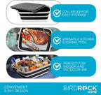BIRDROCK HOME Collapsible XL BBQ Prep Tub w/Cutting Board, Multi-Function Grill Caddy w/Colander & Lid, Portable Silicone Dish Bowl for Picnic, Tailgate, Camping - Black | Grill Caddy Food Marinating Container with Lid and Meat Cutting Board - Portable