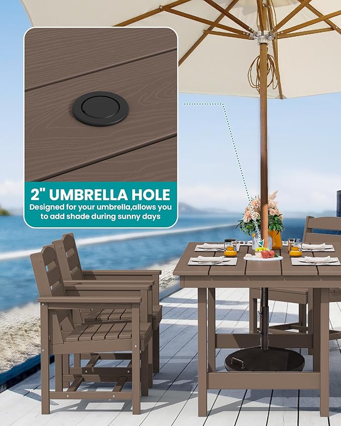 SERWALL Patio Dining Sets for 6 Person, HDPE Dining Set with 6 Armless Chairs, Coffee