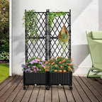 Planter Box with Trellis, 4ft Tall Self-Watering Plastic Raised Garden Beds and Lattice Trellis with Lockable Wheels & Drain Plug for Outdoor Patio Backyard Balcony, Black, 2 Pcs