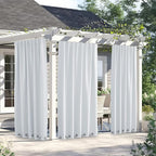 NICETOWN 2 Panels Outdoor Curtains for Patio Waterproof & Windproof, Grommet & Back Tab on Top & Bottom Weighted Drapes Keep Sun/Rain Out with Bouns Rope for Pergola, Greyish White, W66 x L84
