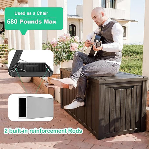 200 Gallon Waterproof Outdoor Storage Box,Resin Deck Box,Lockable Outside Storage Box Container for Patio Furniure,Garden,Tools (200 Gallon,Black)