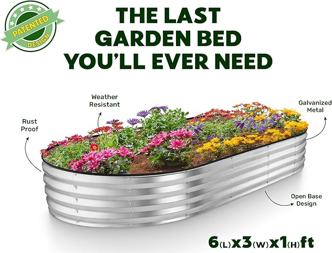Plant & Plot Galvanized Raised Garden Beds Outdoor // 6×3×1 ft (2-Pack) Planter Raised Beds for Gardening, Vegetables, Flowers // Large Metal Garden Box // Patented Tool-Free Design (Silver)