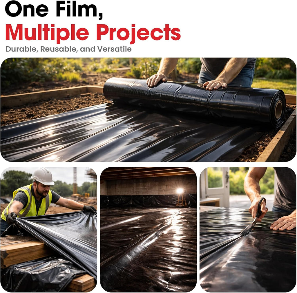 6 mil black plastic sheeting (10' x 100') on a desk or shelf