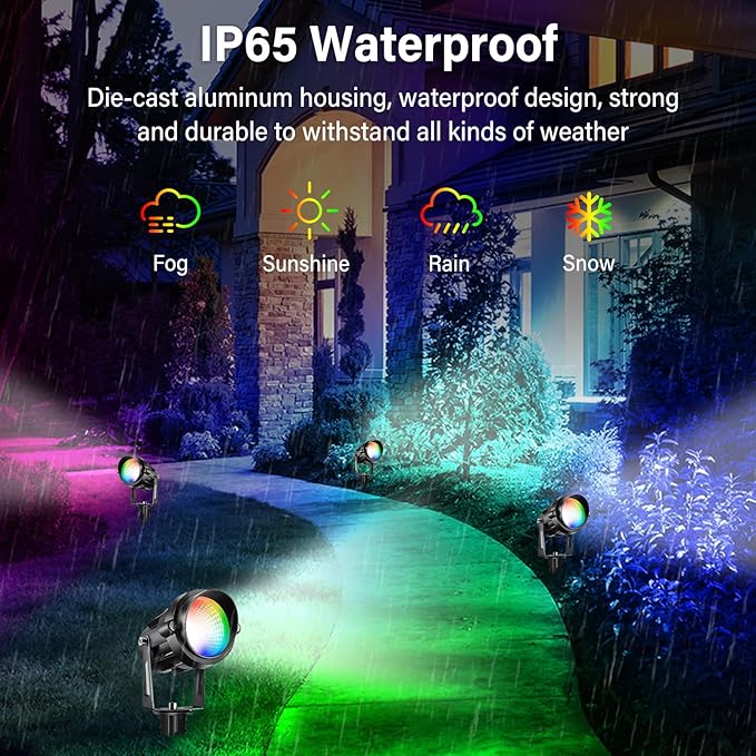 Halloween Christmas Spotlight Outdoor Color Changing Landscape Spotlights,12W RGBW LED Outdoor Spot Lights for Yard Garden Decor,Waterproof 110V Plug in Landscape Lighting with Remote,6 Packs