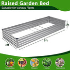 2PCS 6x3x1ft Galvanized Raised Garden Bed Kit,Metal Planter Box for Vegetables,Flowers,Herbs Durable Rust-Resistant Patio Gardening Beds,Silver