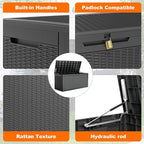100 Gallon Resin Deck Box, Lockable Patio Outdoor Storage Box for Furniture, Garden Tools and Tools Storage, Waterproof Outside Storage Boxes - Black