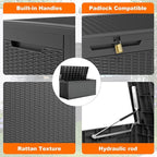 100 Gallon Outdoor Deck Box, Lockable Waterproof Outdoor Storage Boxes For Garden Tools,Indoor Cushions,Accessories Outside Storage Resin Weatherproof Container(Black)