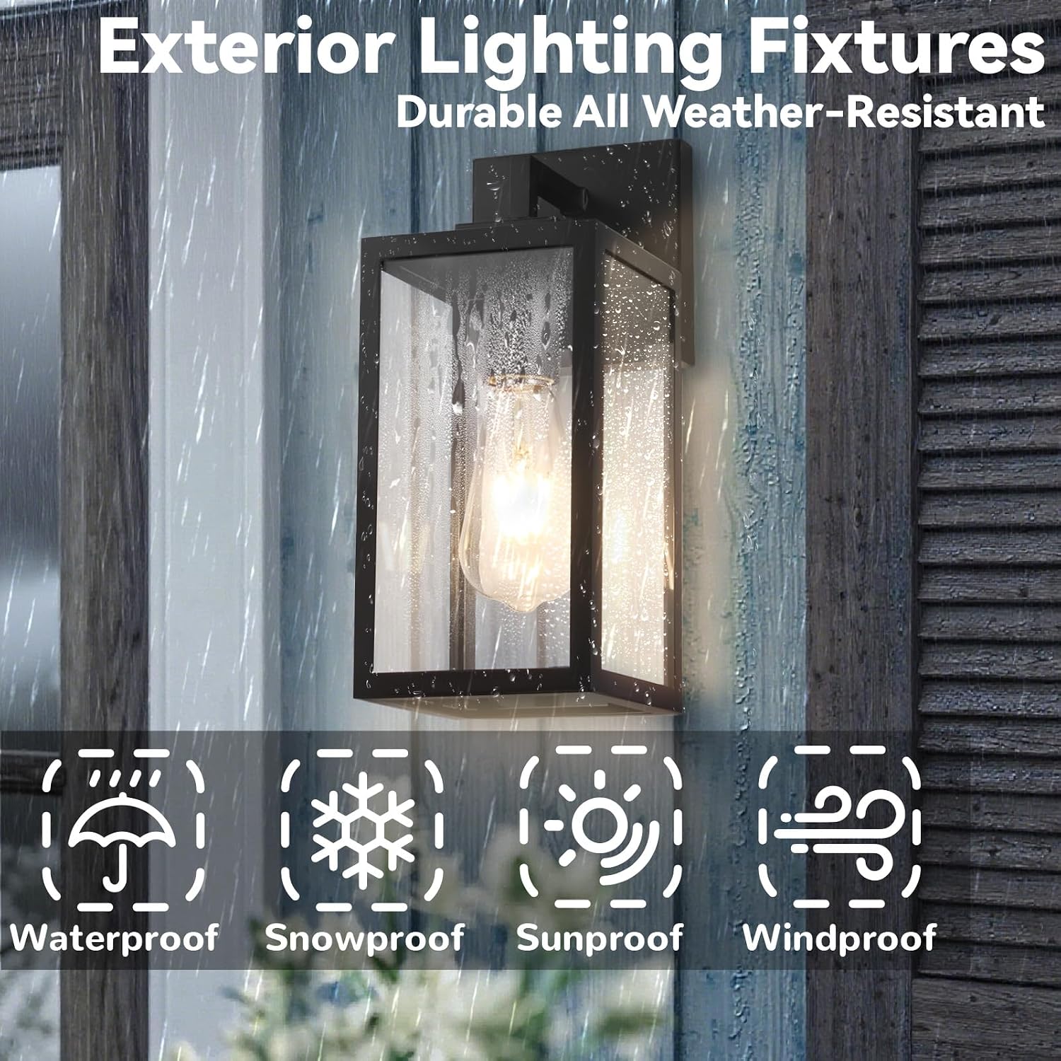 Outdoor Wall Light Fixtures, Exterior Wall Lanterns, Black, 2-Pack, 12 In | Waterproof Outside Wall Sconce for Front Porch, Garage, Patio, Anti-Rust, Tempered Glass, E26(Bulbs Not Included)