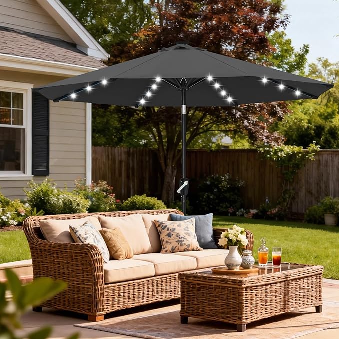 ABCCANOPY 10FT Durable Solar Led Patio Umbrellas with 32LED Lights (Dark Gray)