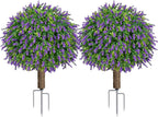 24.7" artificial boxwood topiary ball trees with lavender, main product view