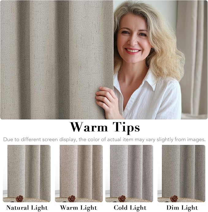 H.VERSAILTEX Primitive Linen Curtains 100% Blackout Curtain Drapes Burlap Fabric Curtains with White Thermal Insulated Liner, Grommet Top Drapes Living Room/Bedroom (2 Panels, 42 x 84 Inch, Stone)