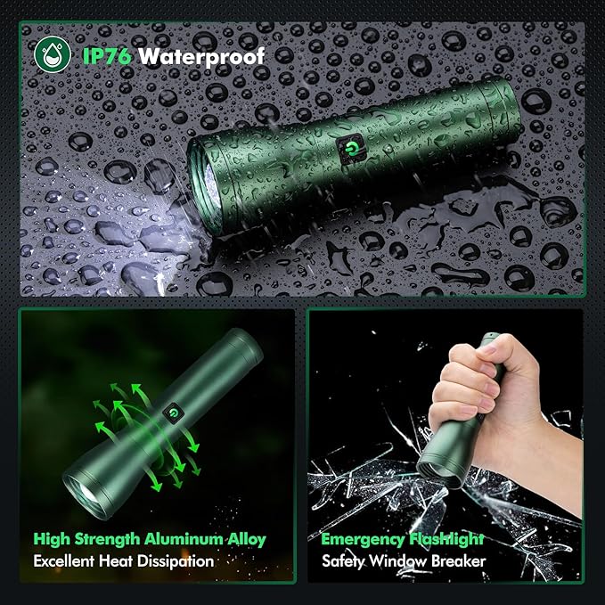 Rechargeable Flashlights High Lumens 990,000L, 3 Modes Super Bright 140° Wider Beam LED Tactical Handheld Flash Light with USB C, Zoomable Beam, IP76 Waterproof