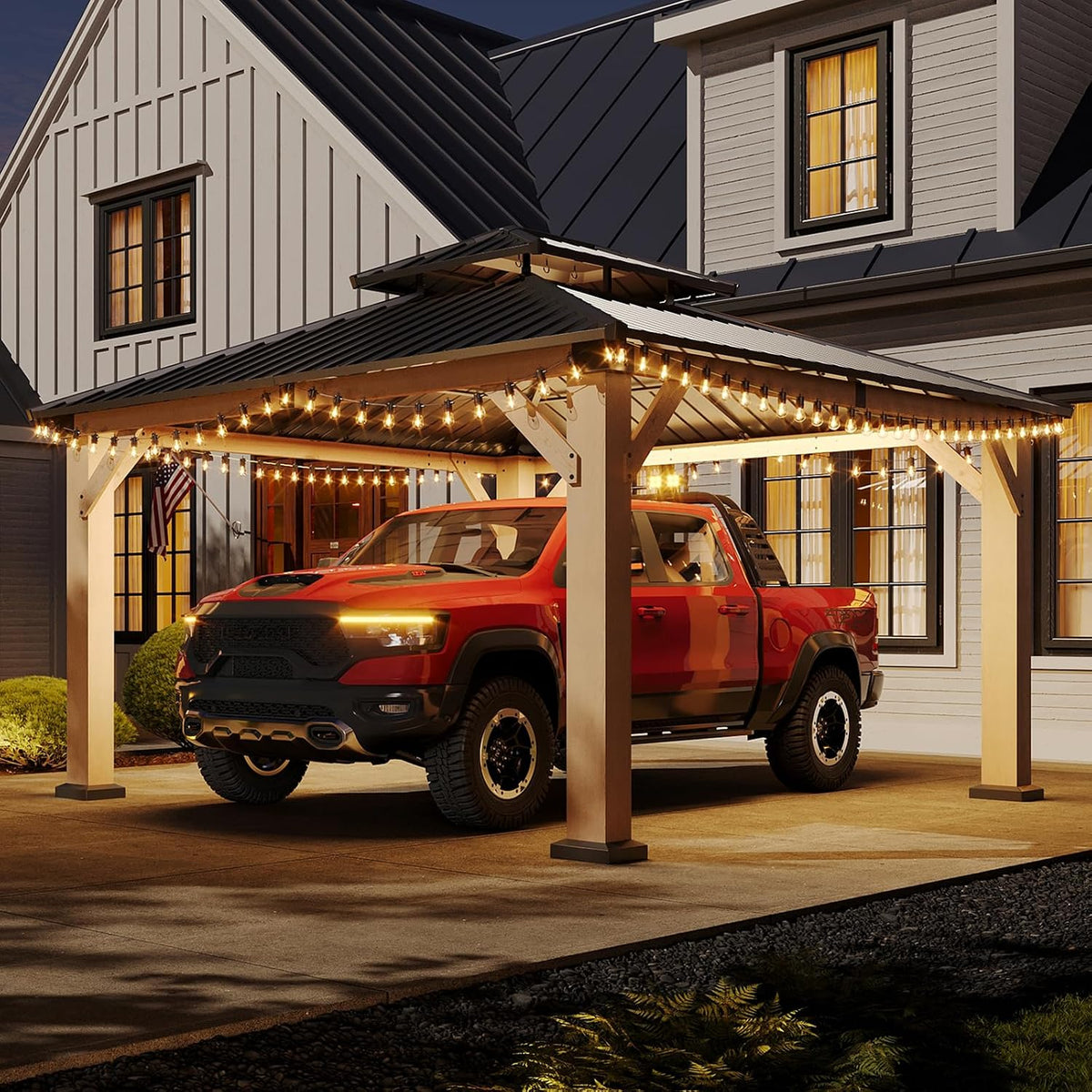 aoxun 12x14 ft heavy duty cedar wood carport, view 10