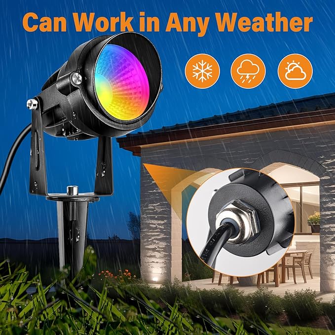 Low Voltage RGBW LED Landscape Lights Spot Lights Outdoor for Yard Garden Decor Spotlight, 12V-24V Low Voltage Landscape Lighting with 16 Color Changing and Remote IP68 Waterproof (8)