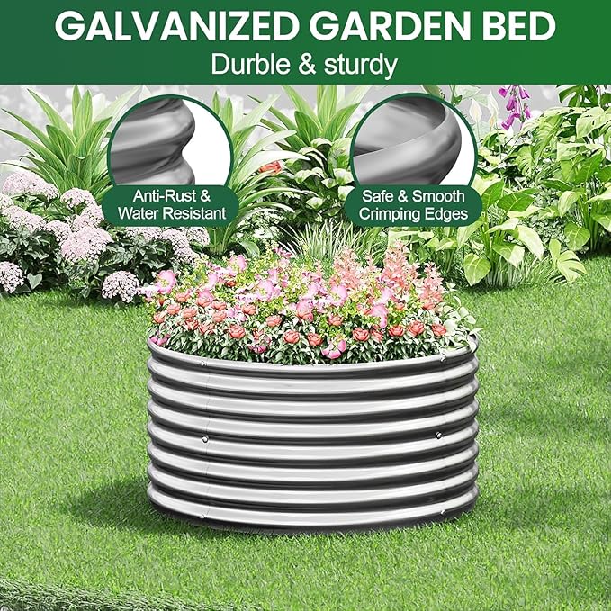4 Pack 2x2FT Round Corrugated Galvanized Steel Raised Garden Bed Outdoor, Metal Above Ground Garden Bed for Vegetables and Flowers, Raised Beds for Gardening-2x2FTx10Inch