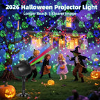 Outdoor Laser Projector Lights, RGB Firefly Light Show for Backyard Parties & Gatherings, IP65 Waterproof, 270° Adjustable, 10 Color Modes + 3 Changeable Holiday Cards(Halloween/Snowflake/Christmas)