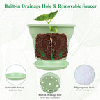 10 Inch Plastic-Flower-Pot-for-Indoor-Plants, 4 Pack Large Outdoor Planter Pot with Drainage Holes & Saucers, Resin Decorative Garden Pots Planters
